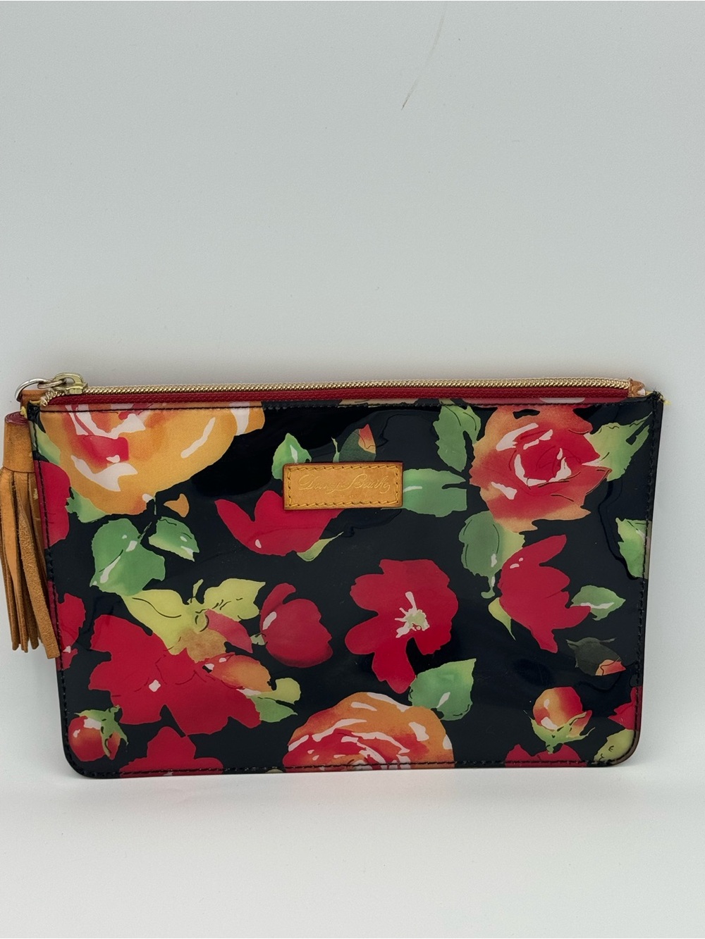 Dooney & Bourke Rose Garden Zip Clutch Pouch Leather Tassel- Yellow Green Orange